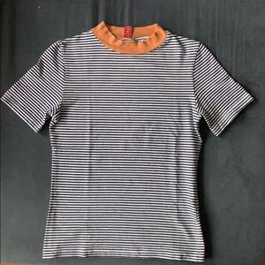 Staud Shirt Sleeve Stripe Mock-neck T-shit